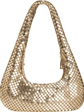 Shiny Metallic Evening Hobo Bag | Cute Moon-Shaped Shoulder Purse for Women
